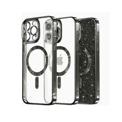 Husa iPhone 15 Pro, Crystal Glitter MagSafe cu Protectie La Camere, Black